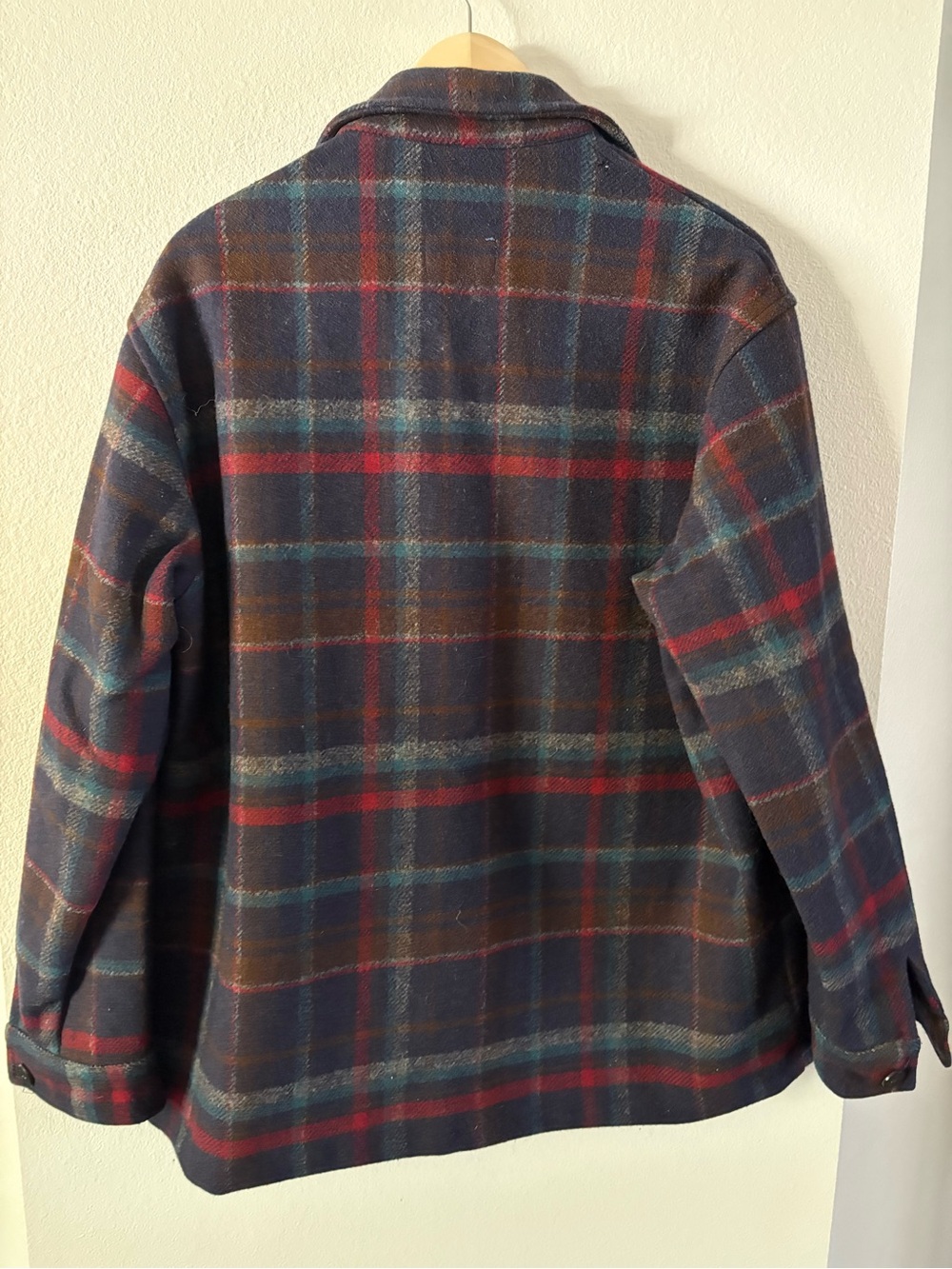 Cabincore Oversized Fall Plaid Vintage Pendleton Navy & Green Wool Shacket Large - Picture 2 of 6